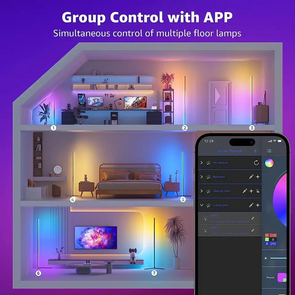 Напольная угловая лампа RGB торшер EL-2187 с пультом управления + приложение